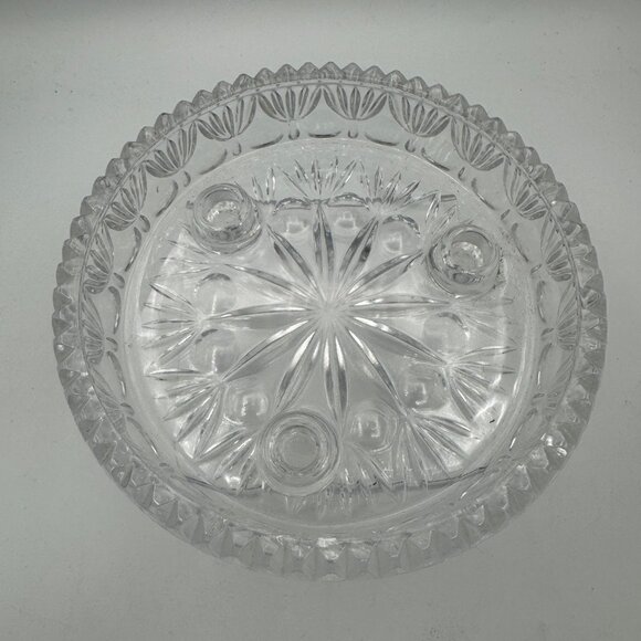 Princess House Fostoria 24% Crystal Cut Glass 3 Taper Candle Hold Dish 6" Dia - Picture 2 of 4